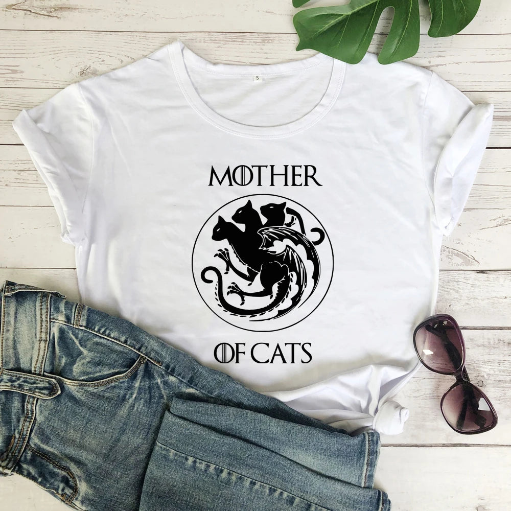 camiseta estampada 100% algodón "mother of cats"