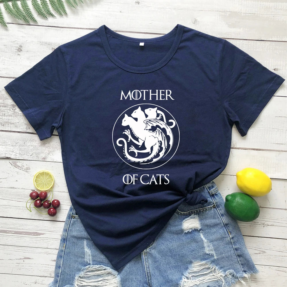 camiseta estampada 100% algodón "mother of cats"
