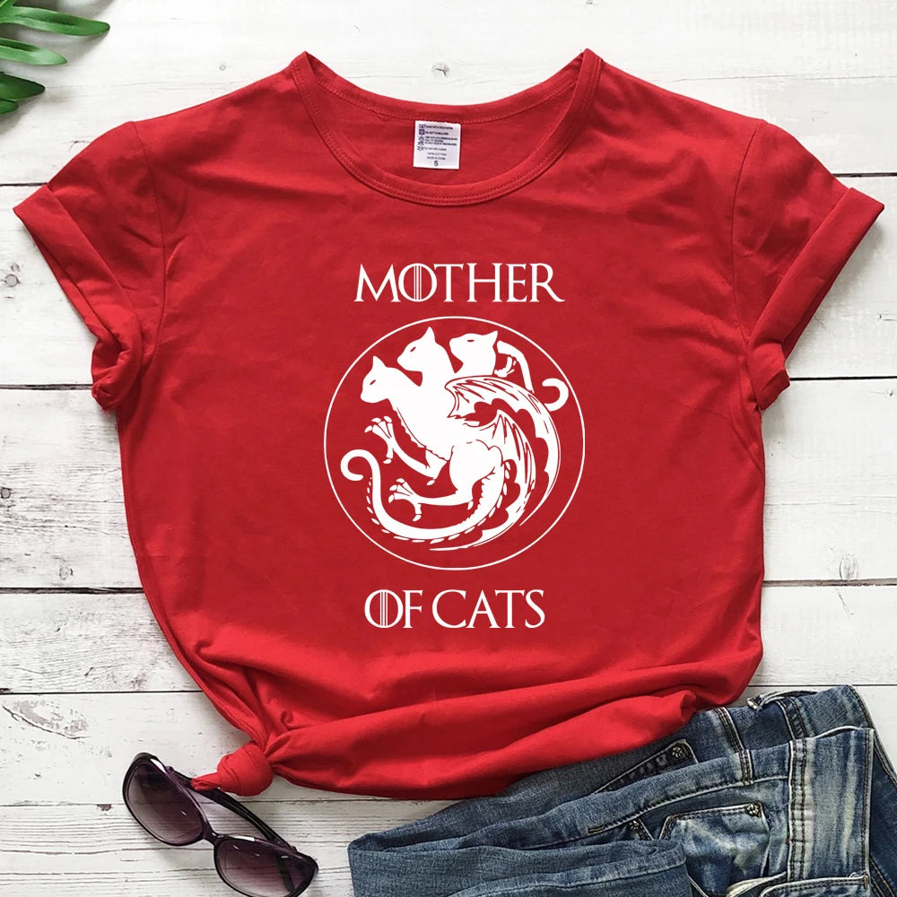 camiseta estampada 100% algodón "mother of cats"