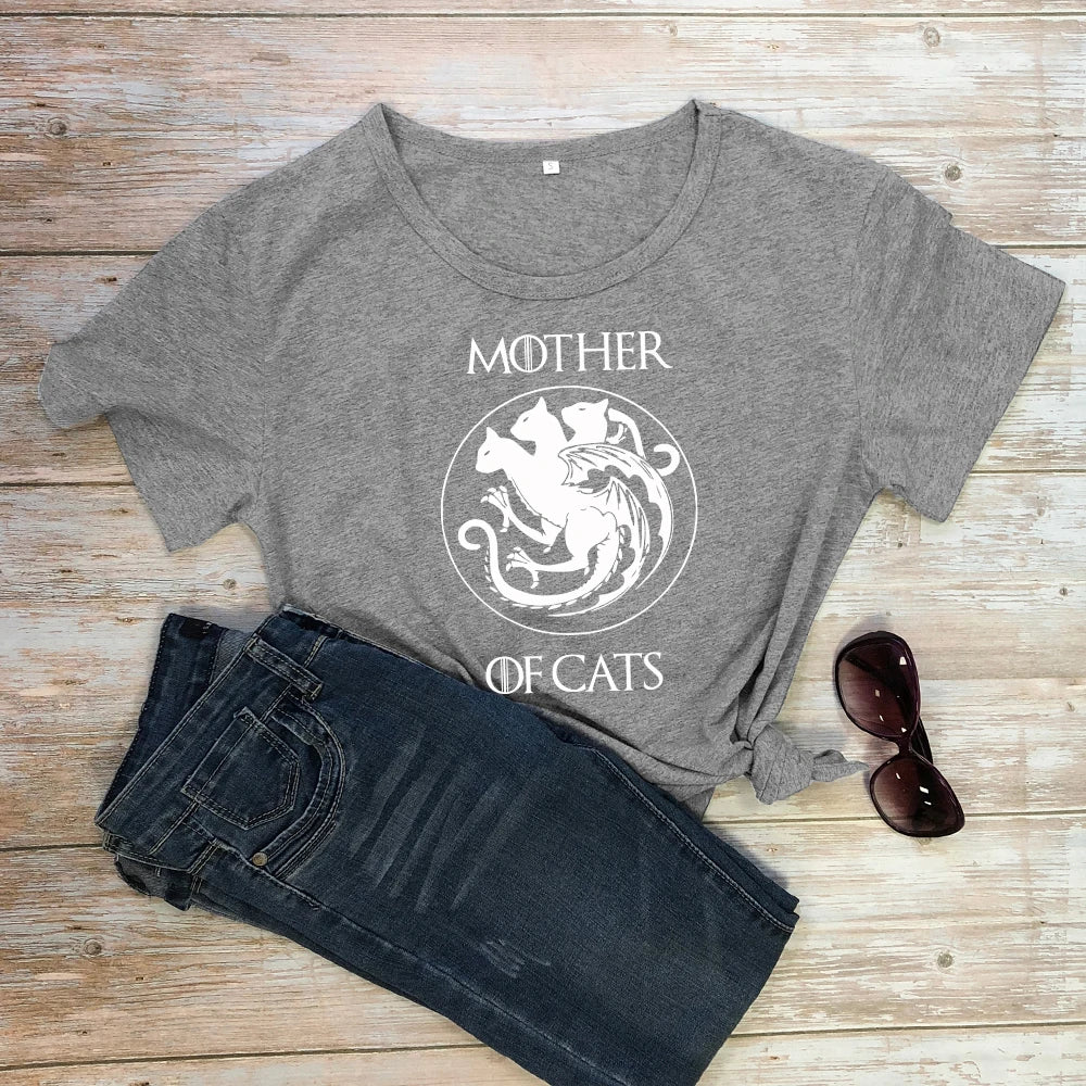 camiseta estampada 100% algodón "mother of cats"