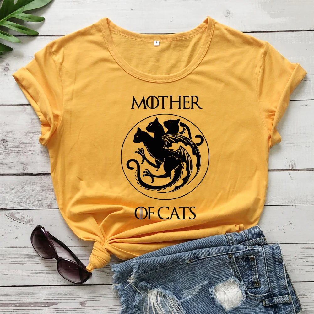 camiseta estampada 100% algodón "mother of cats"