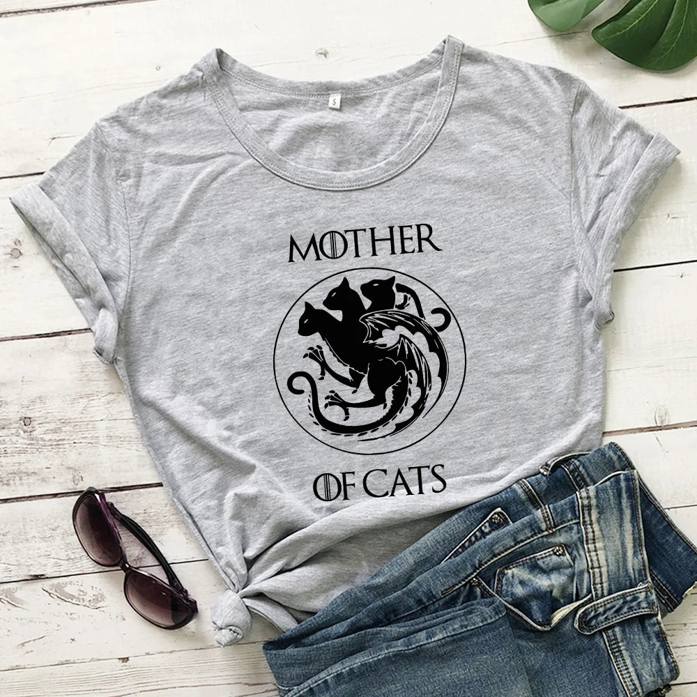 camiseta estampada 100% algodón "mother of cats"