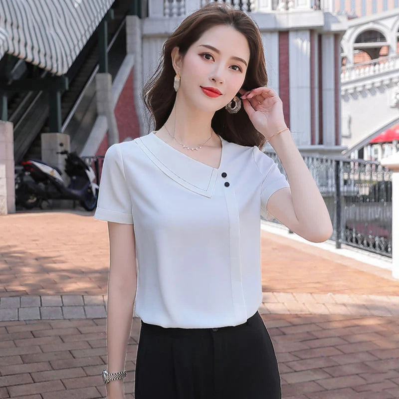 Blusa  Casual Cuello Asimétrico