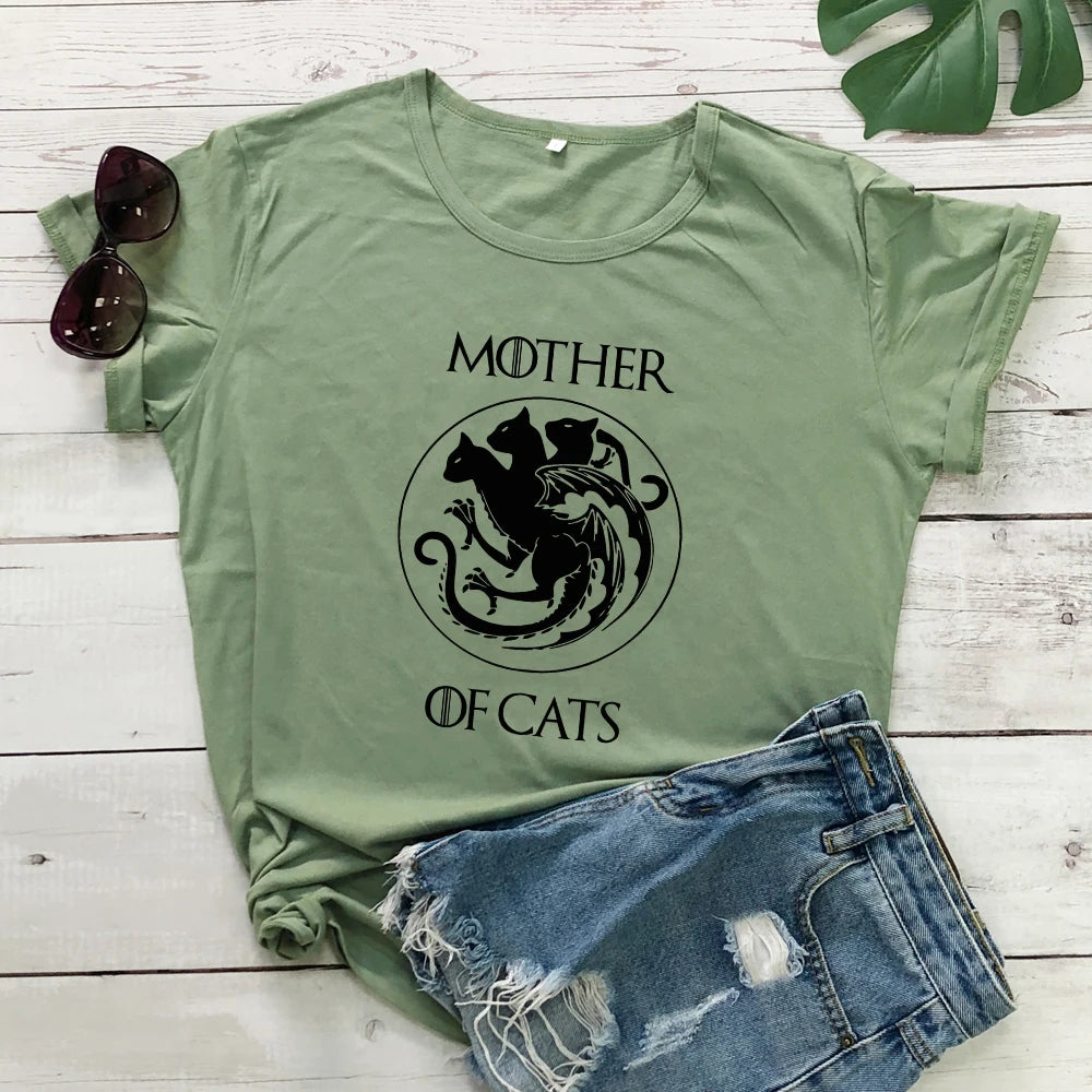 camiseta estampada 100% algodón "mother of cats"