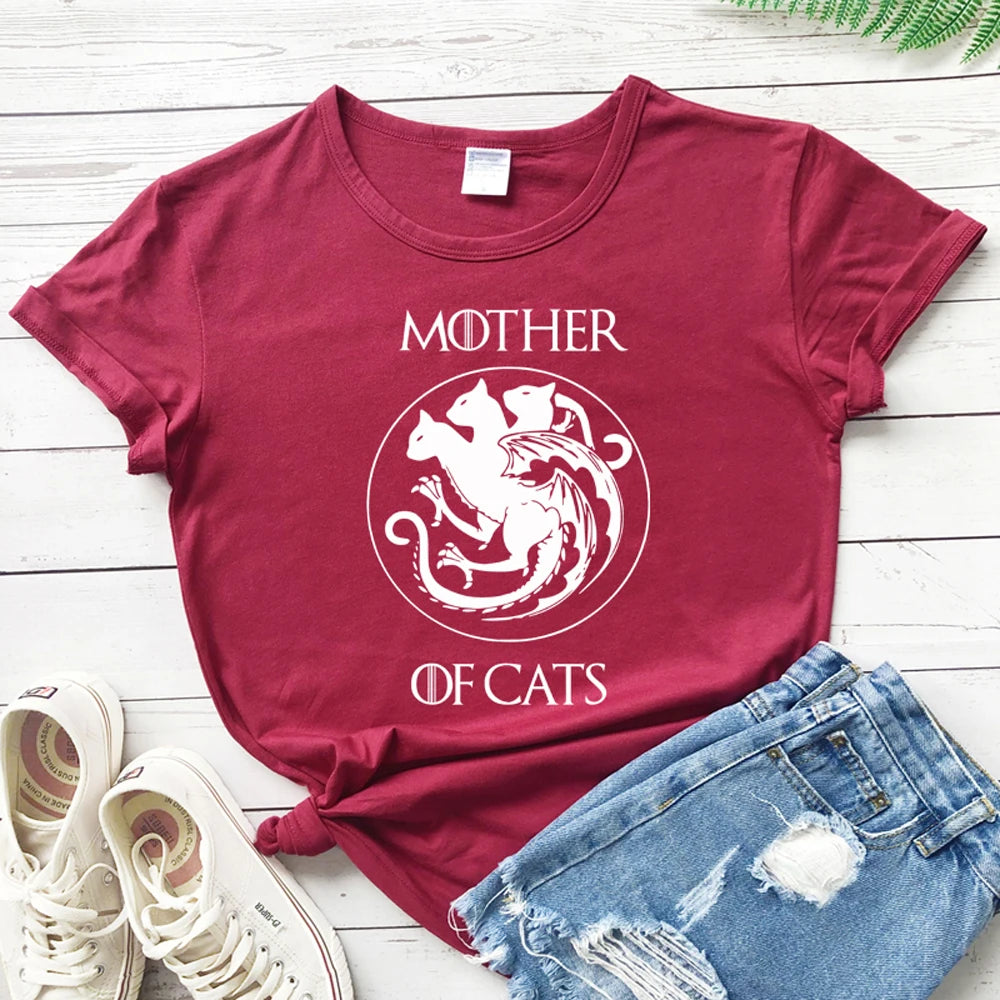 camiseta estampada 100% algodón "mother of cats"