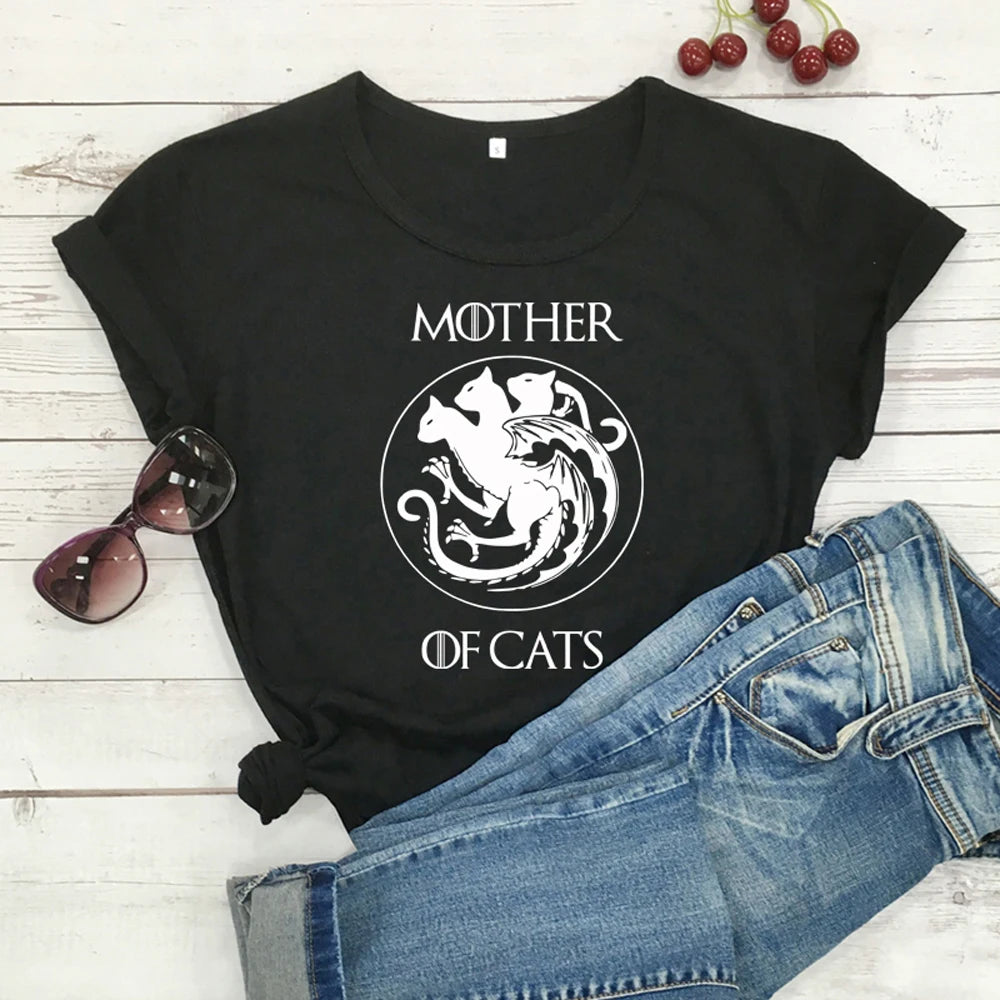 camiseta estampada 100% algodón "mother of cats"