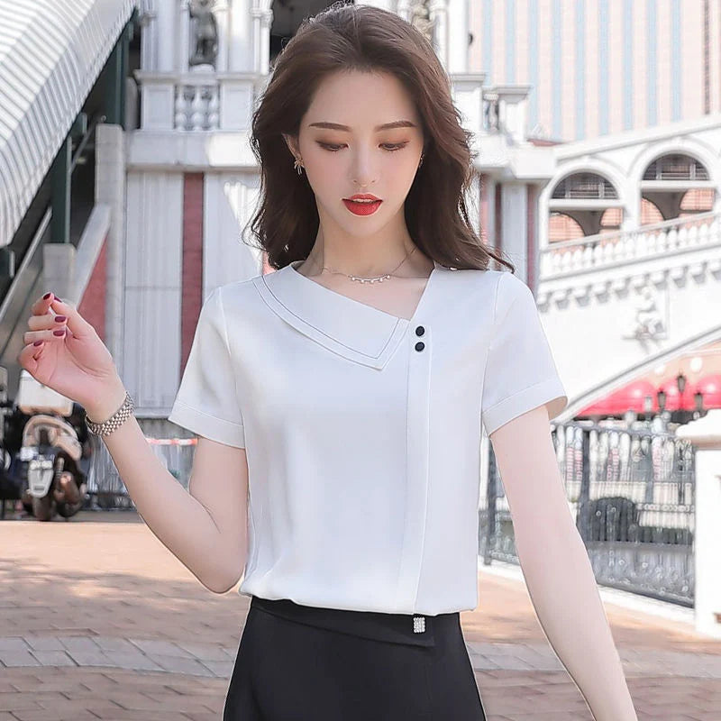 Blusa  Casual Cuello Asimétrico
