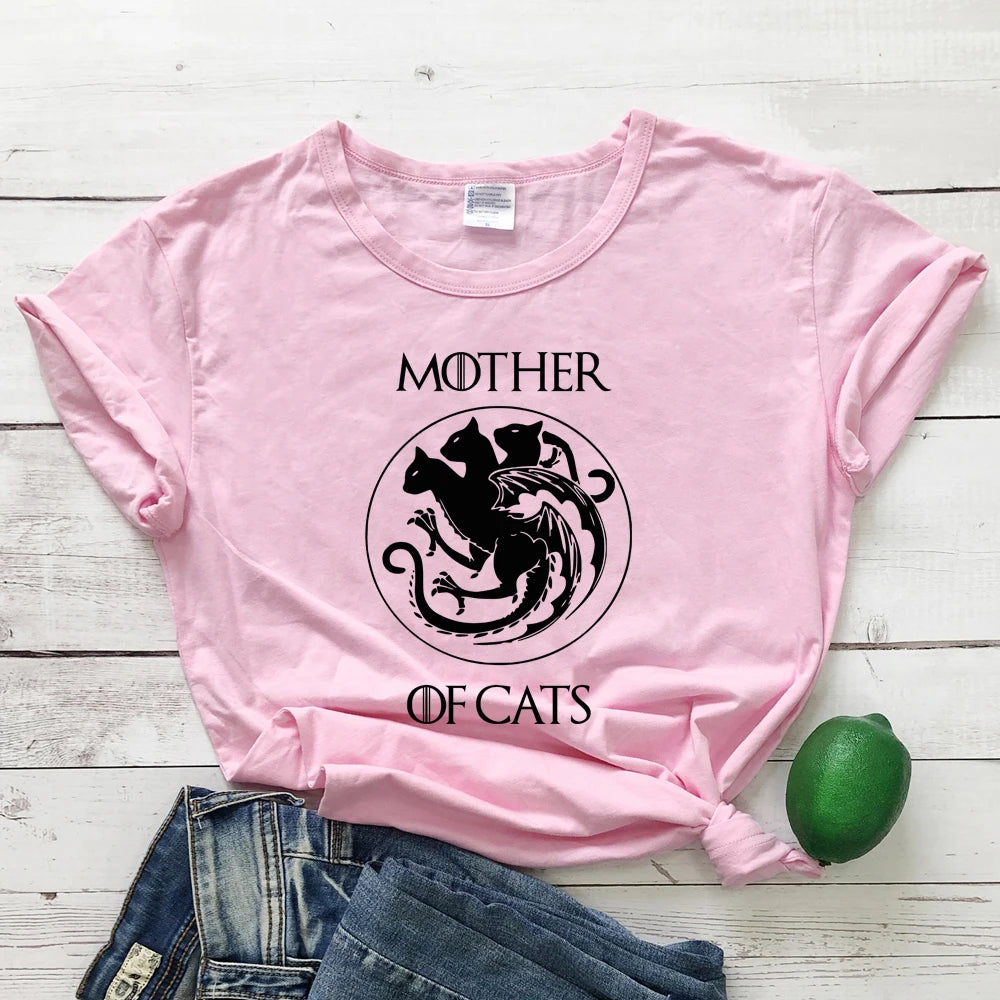 camiseta estampada 100% algodón "mother of cats"