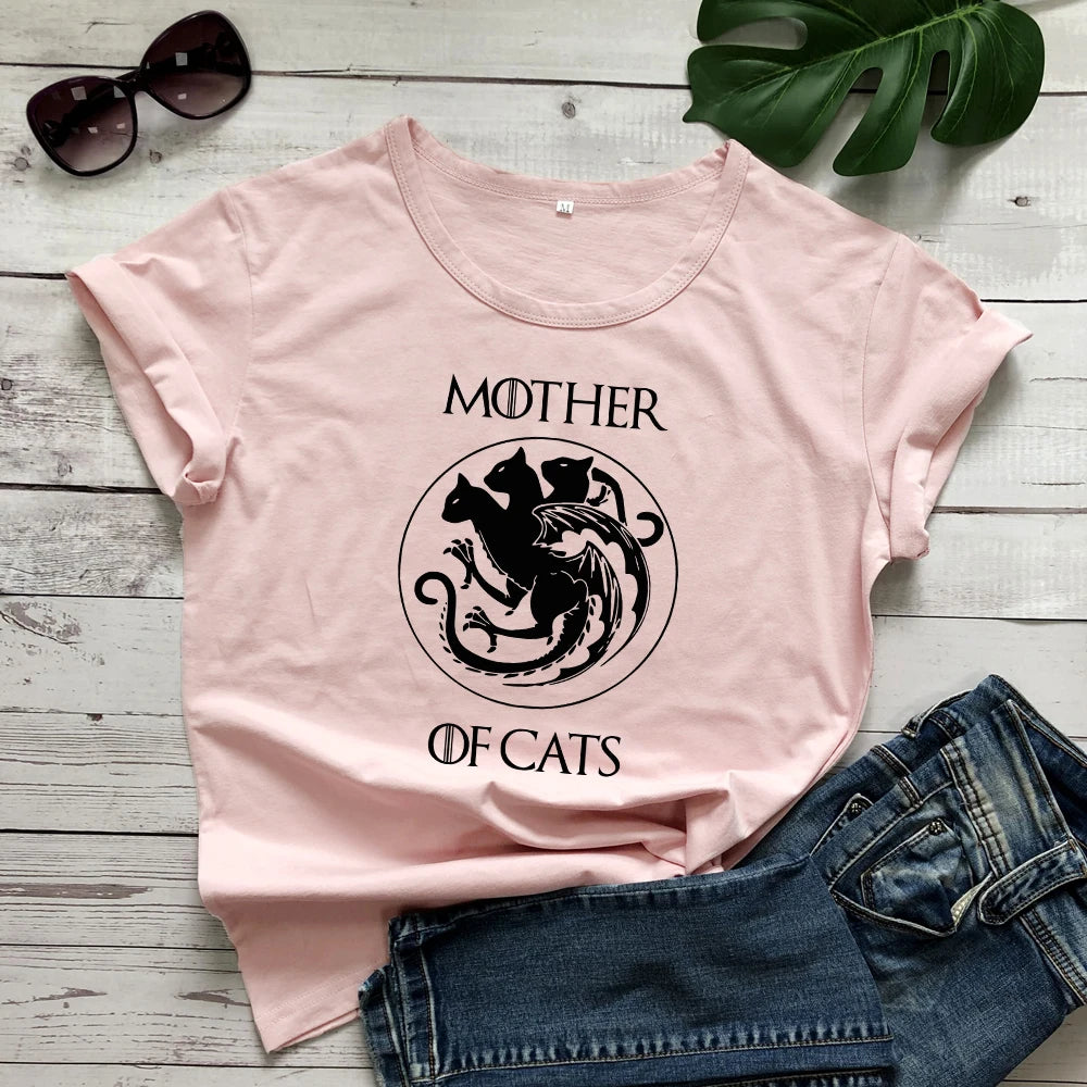 camiseta estampada 100% algodón "mother of cats"