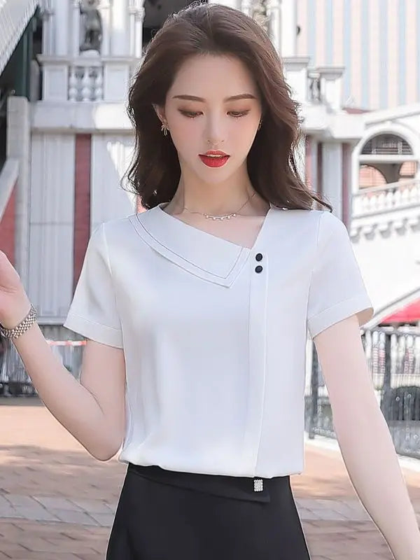Blusa  Casual Cuello Asimétrico