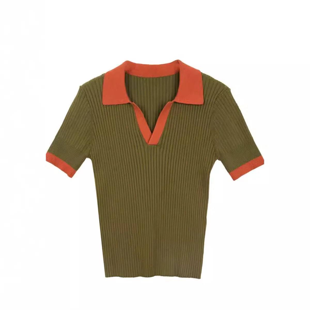 Tops de punto vintage con cuello en V