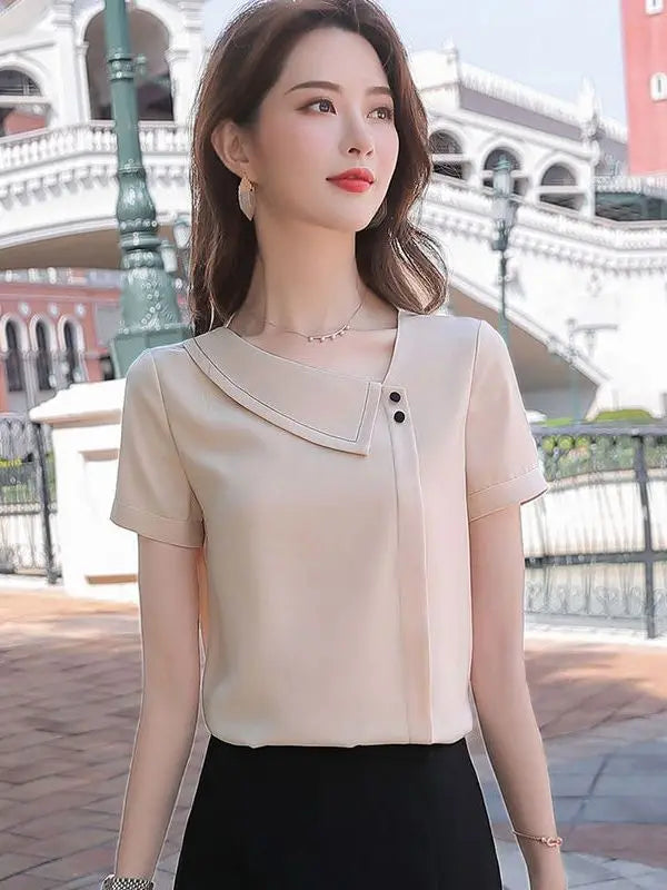 Blusa  Casual Cuello Asimétrico