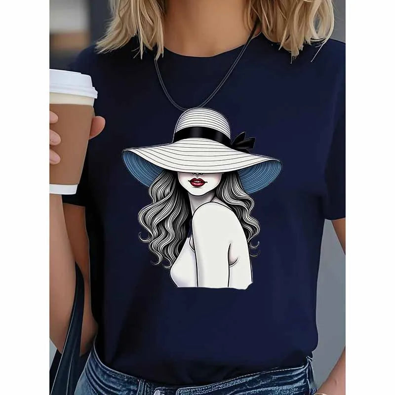 Camiseta gráfica vintage mujer, de Manga Corta.