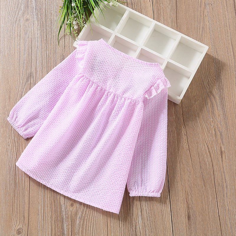 Camiseta de manga larga a rayas y patrón de bordado para niña